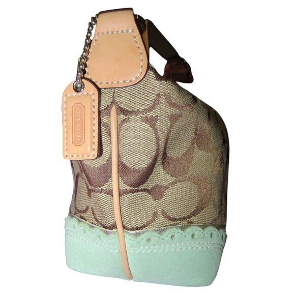 Coach 2000's Y2K Signature Collection Khaki Canvas & Green Suede demi baguette - Picture 4 of 14